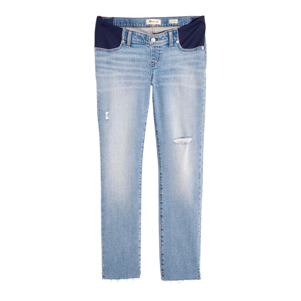 Madewell Light Blue Distressed Ankle Jeans with Navy Waistband